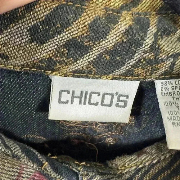 Chico’s Fashion Floral Retro Rhinestone Women Jean Jacket Size Medium Chico’s 2 - Picture 4 of 14